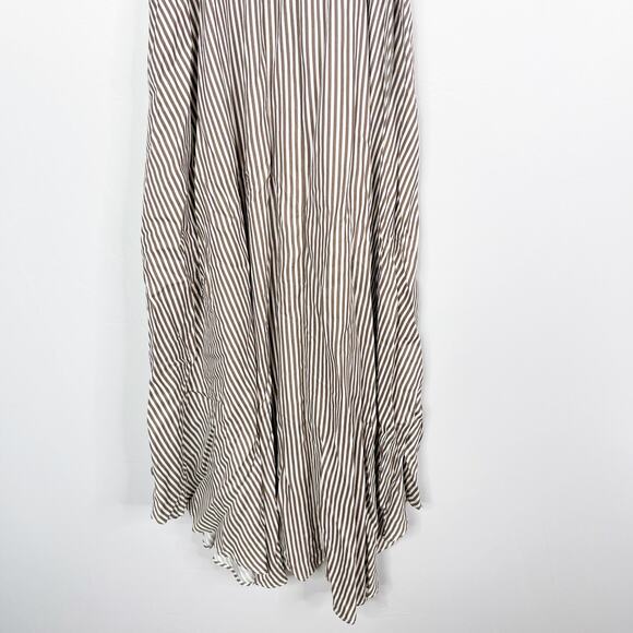 Hale Bob XSmall XS Gadi Twill Striped Midi Dress Taupe White Slit Front Tie Back - Picture 7 of 11